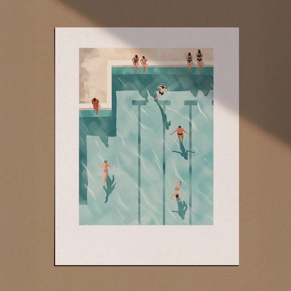 Tiny Swimmers Pool Print Minimalist Summer Wall Art