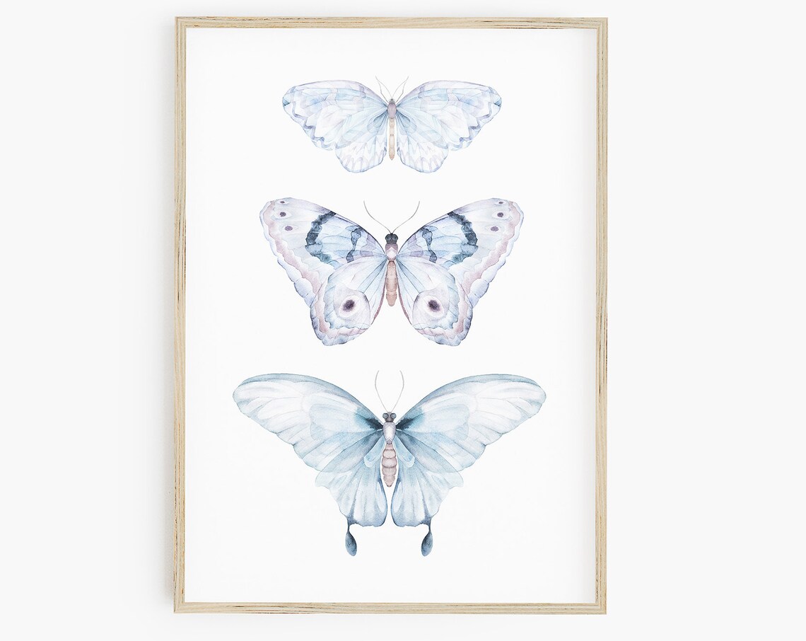 Butterfly Wall Art, Blue Purple Watercolor Print