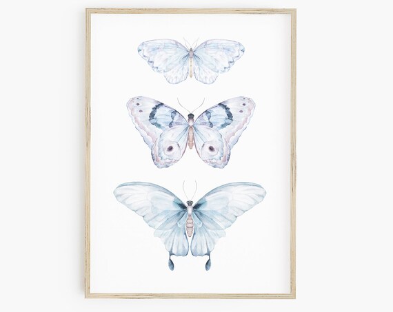 Butterfly Wall Art, Blue Purple Watercolor Print