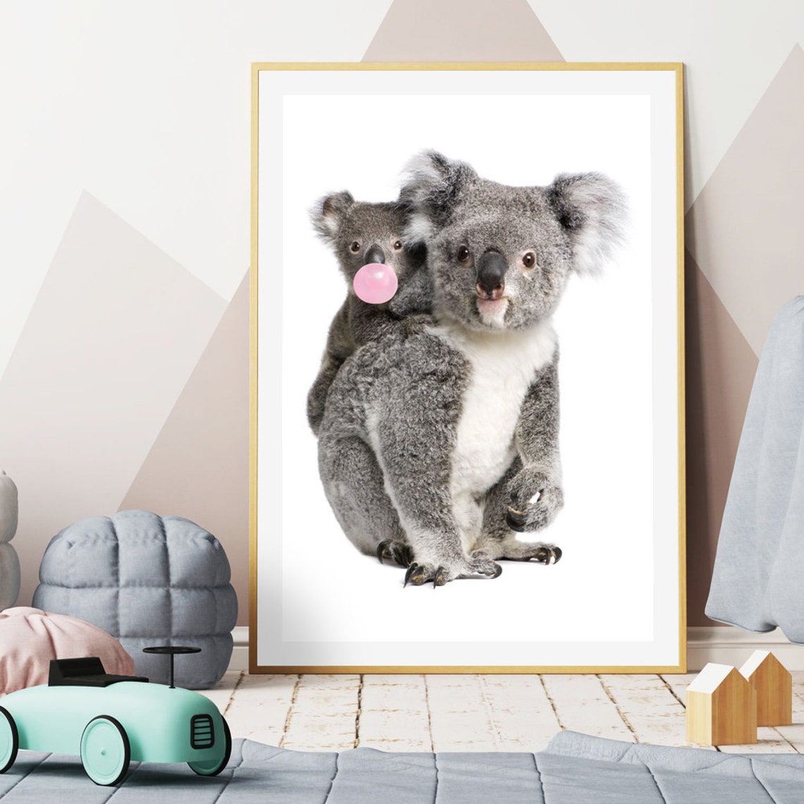 Koala Mother And Joey Blowing Pink Bubblegum Bubble Cute Poster - Image 3