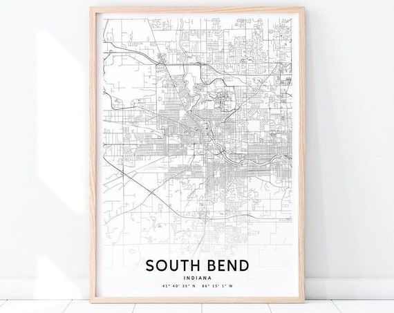 South Bend Map Print Indiana Usa Art Poster City Street Road Modern Wall Home Office Decor
