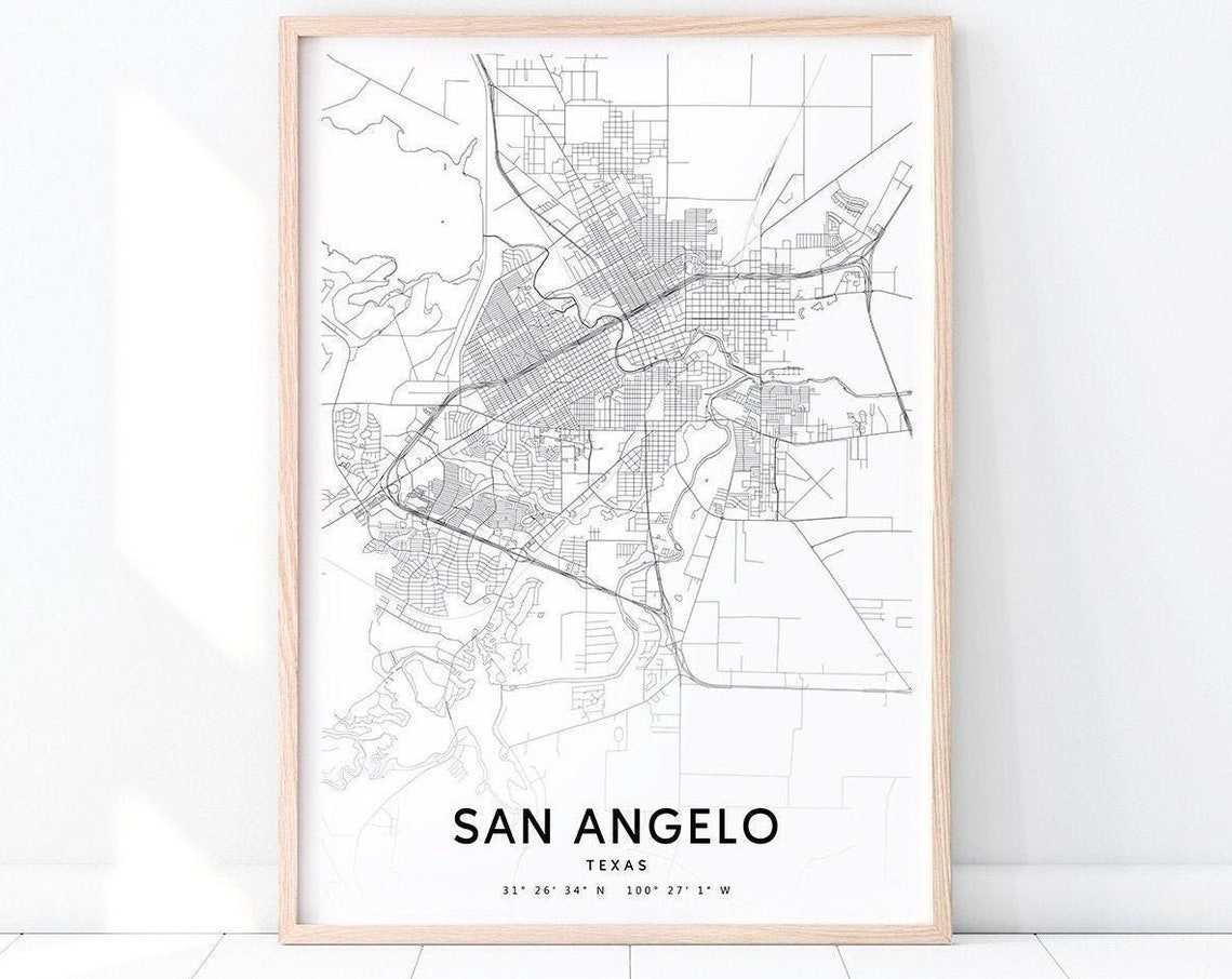 San Angelo Texas Minimalist City Map With Coordinates Poster