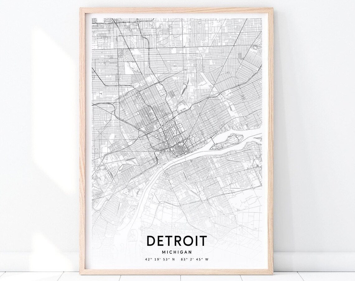 Detroit Map Print, Michigan Modern City Map