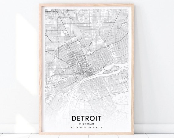 Detroit Map Print, Michigan Modern City Map