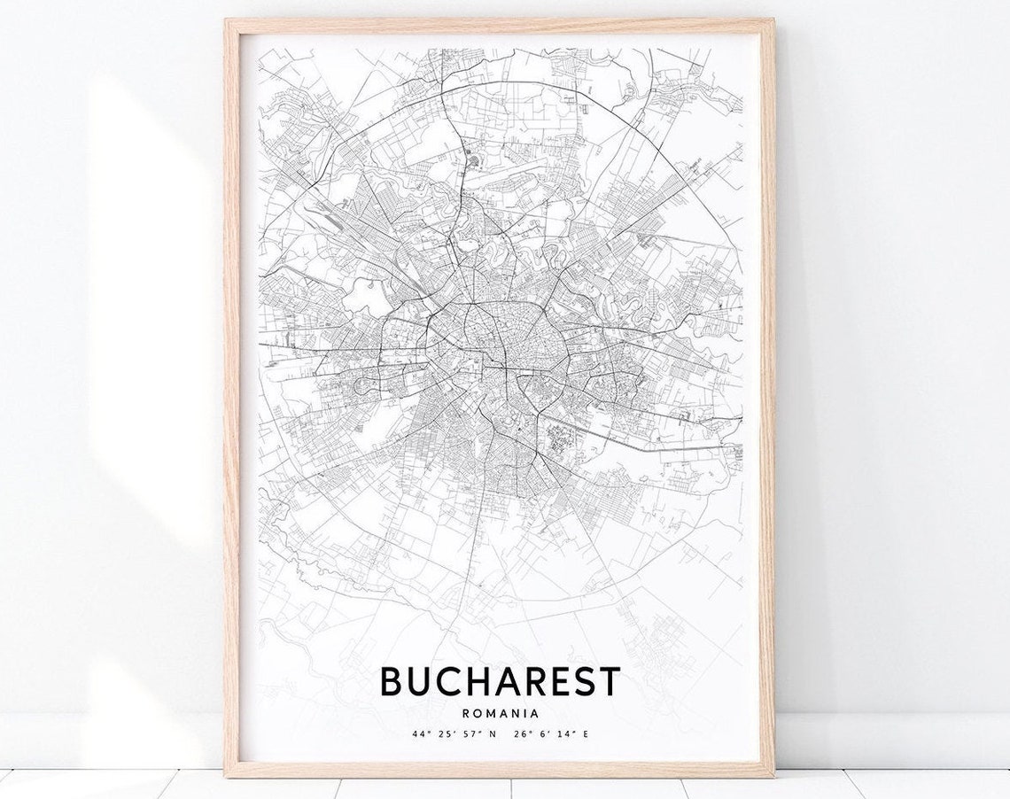 Bucharest Map Print Romania Art Poster City Street Road Modern Minimalist Home Office Decor Wall