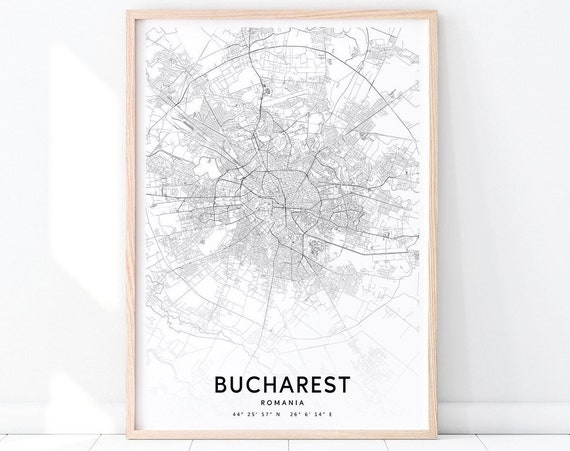 Bucharest Map Print Romania Art Poster City Street Road Modern Minimalist Home Office Decor Wall