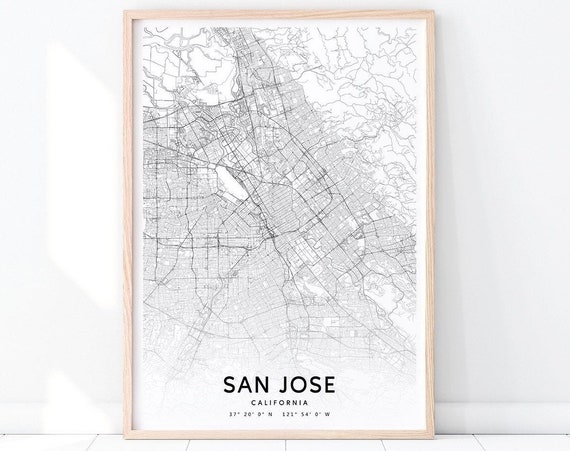 San Jose Map Print, Modern City Street Art Poster