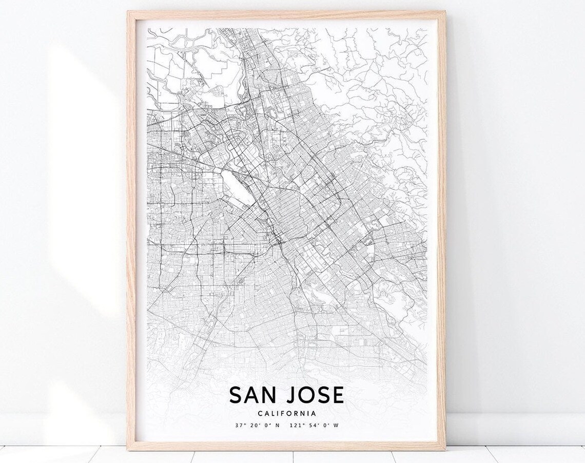 San Jose Map Print, Modern City Street Art Poster