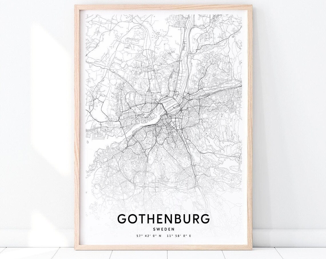 Gothenburg Sweden City Street Map Black and White Minimalist Poster