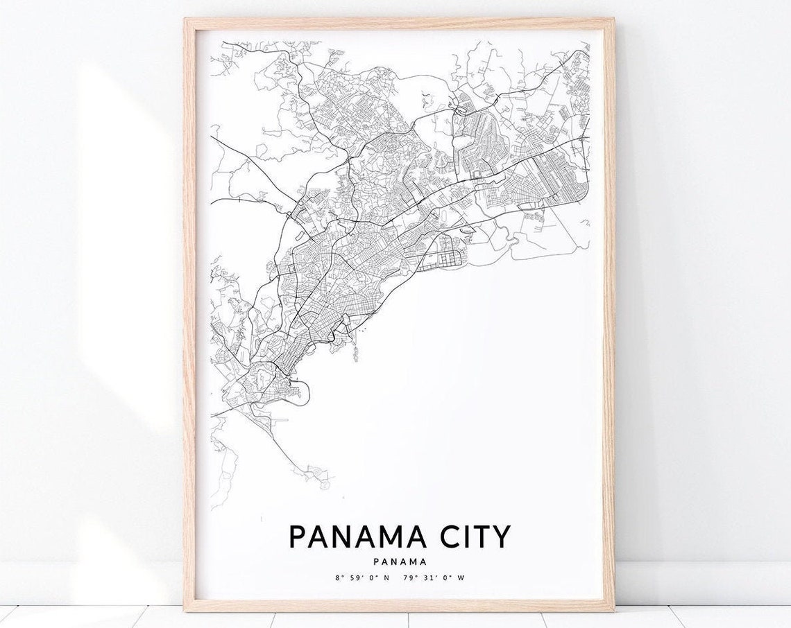 Panama City Panama Minimalist Black White Modern Street Map Poster