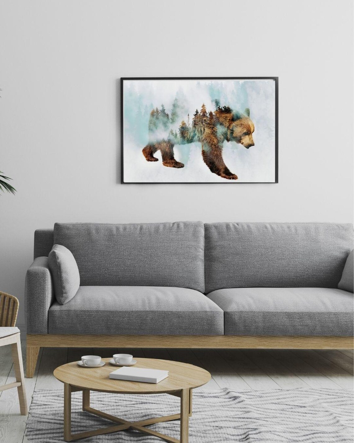 Bear Double Exposure Forest Silhouette Misty Trees Wilderness Art Poster - Image 2