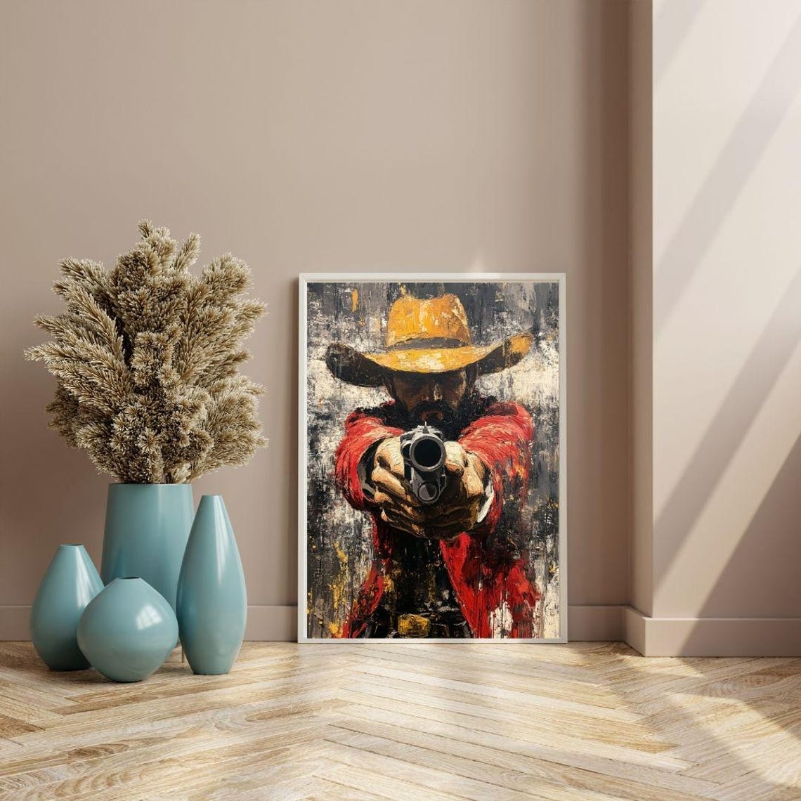 Wild West Cowboy Art Print Gritty Western Gunman Painting Bold Rustic Wall Decor Americana Style Artwork - Image 3