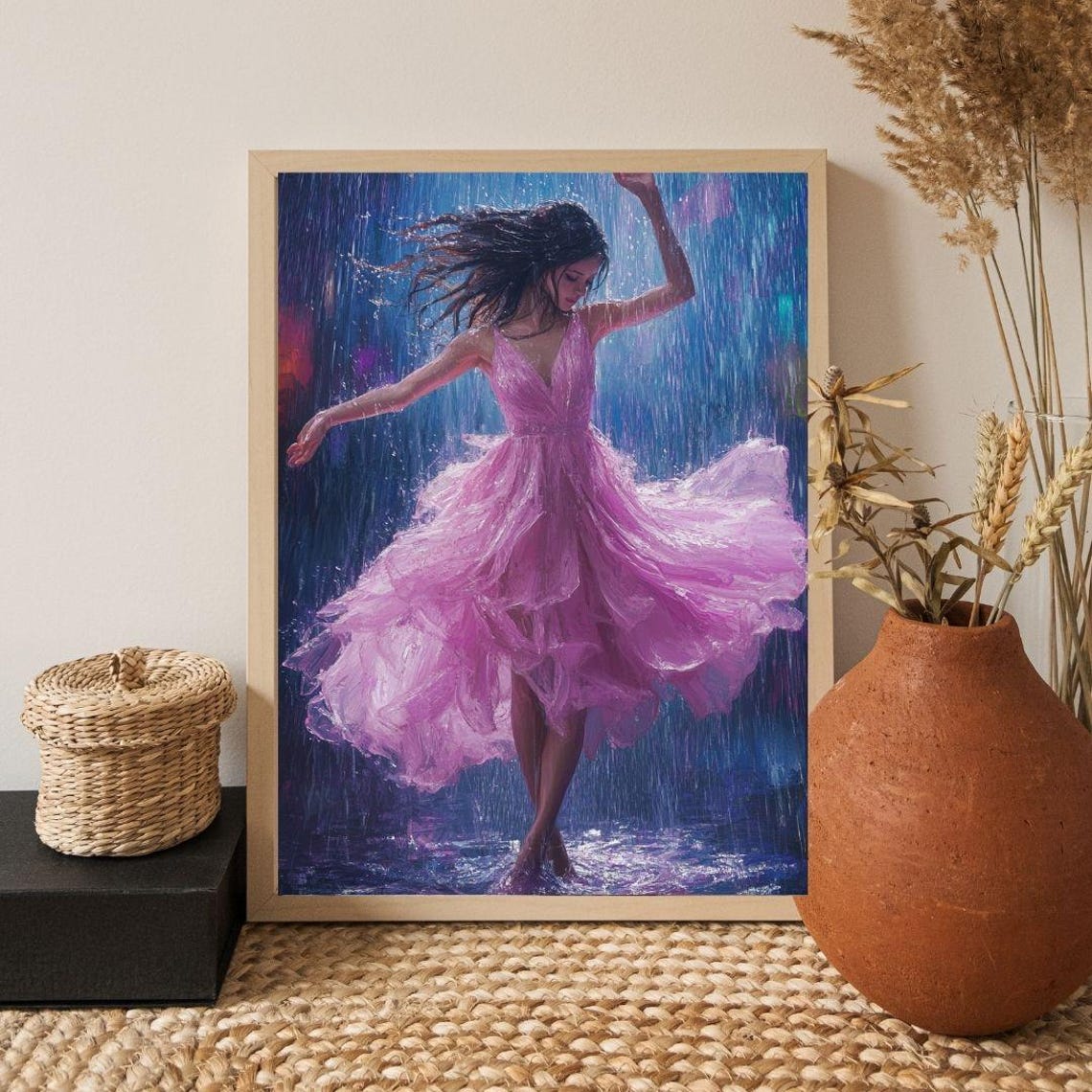 Dancer In Rain Pink Dress Romantic Modern Ballet Painting Poster - Image 3