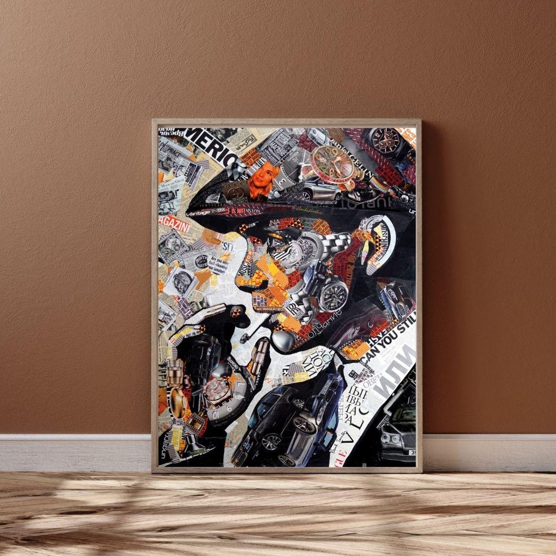 Abstract Pop Art Collage Modern Mixed Media Art Print Automotive And Industrial Theme Bold Wall Decor