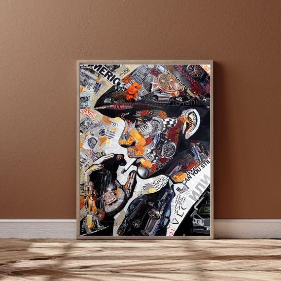 Abstract Pop Art Collage Modern Mixed Media Art Print Automotive And Industrial Theme Bold Wall Decor