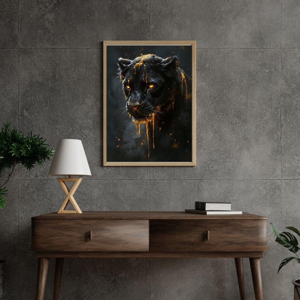 Black Panther Golden Drip Fierce Jungle Cat Portrait Bold Animal Art Poster - Image 2