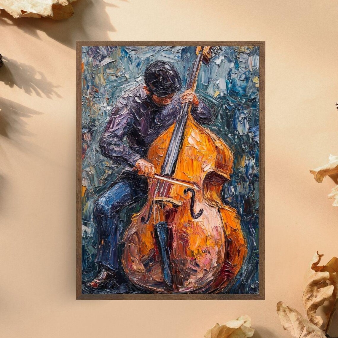 Double Bass Player Passionate Musician Textured Impasto Jazz Painting Poster - Image 3