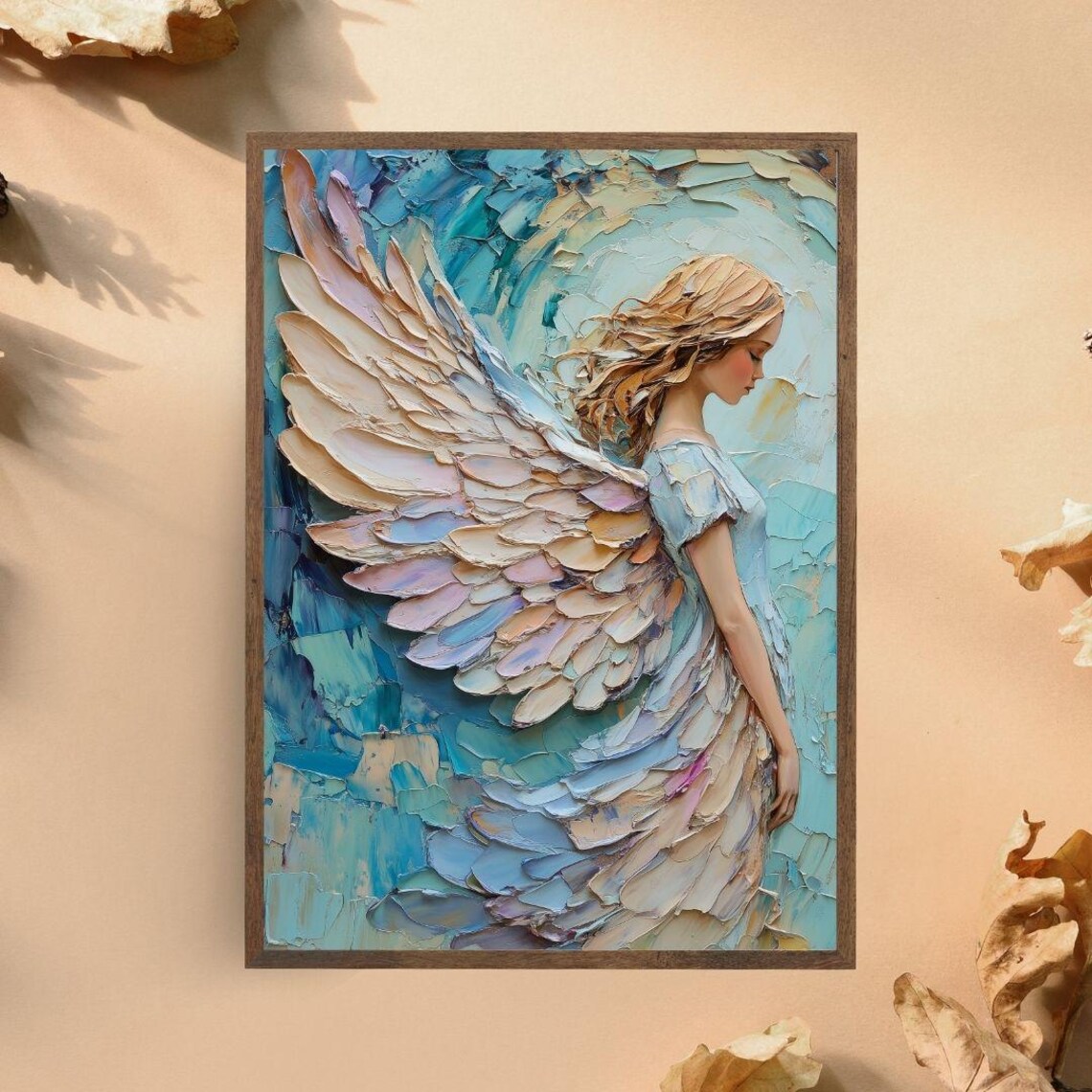 Ethereal Angel Pastel Wings Impasto Texture Spiritual Serene Print - Image 3