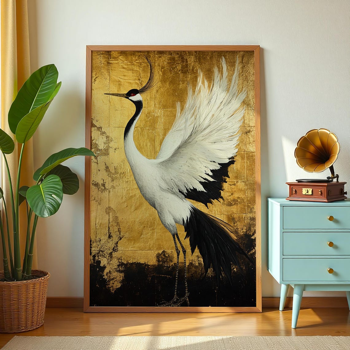 Japanese Crane Gold Background Elegant White Bird Oriental Poster - Image 2