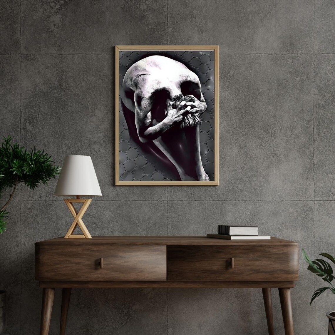 Black And White Surreal Skull Optical Illusion Gothic Dark Figure Poster - Image 2