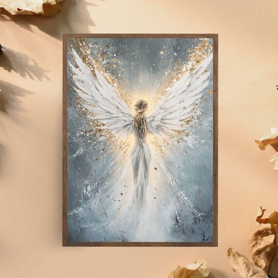 Radiant Angel With Outstretched Wings Golden Light Divine Heavenly Art Poster