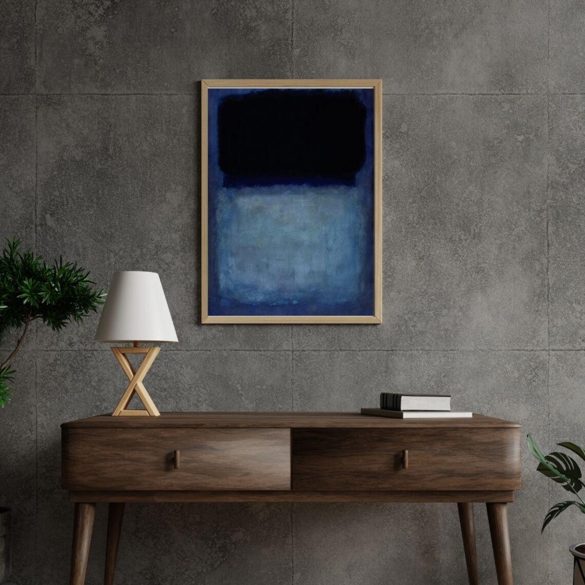 Deep Blue And Black Abstract Color Field Minimalist Art Poster - Image 3