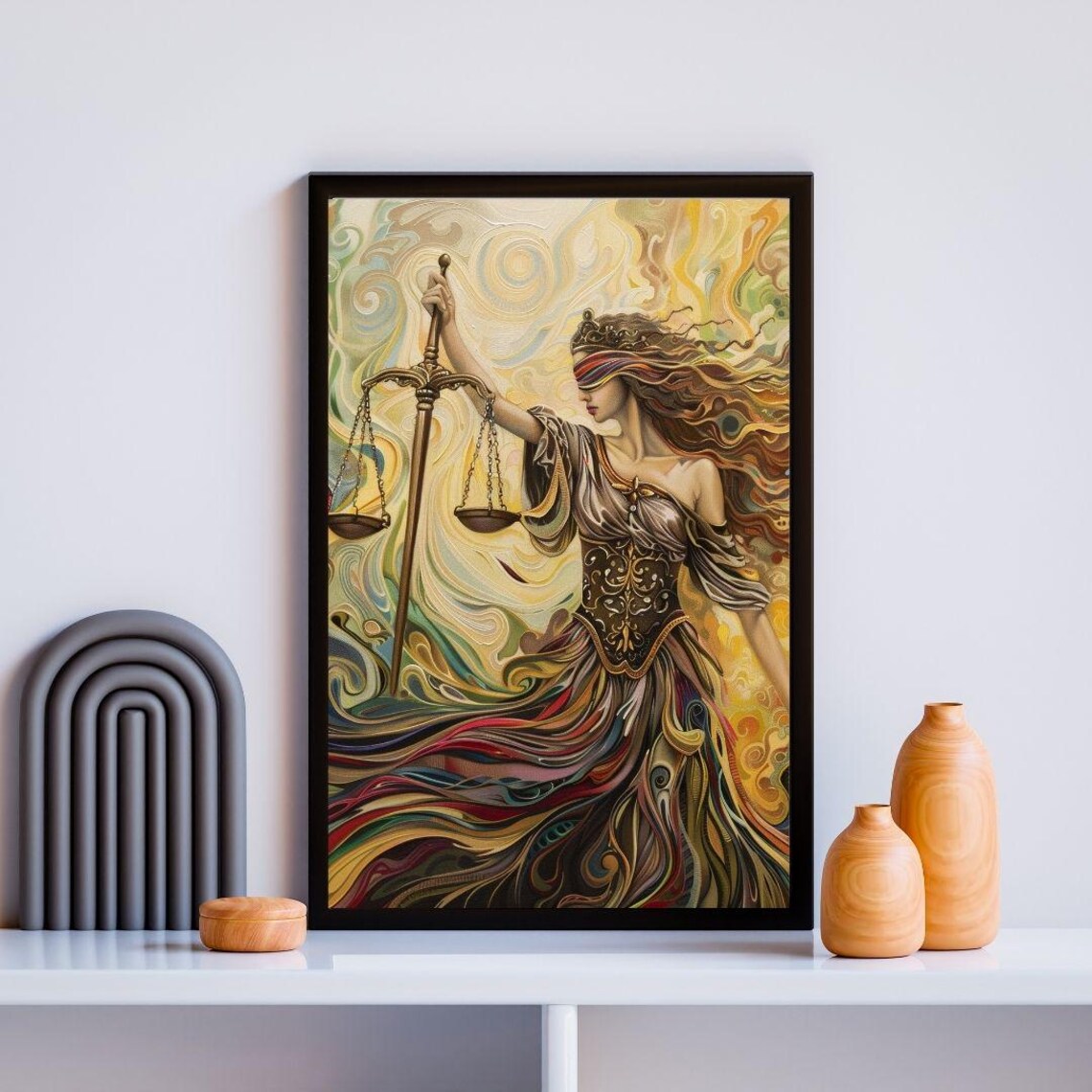 Lady Justice Abstract Blindfolded Scales Colorful Legal Art Poster - Image 2