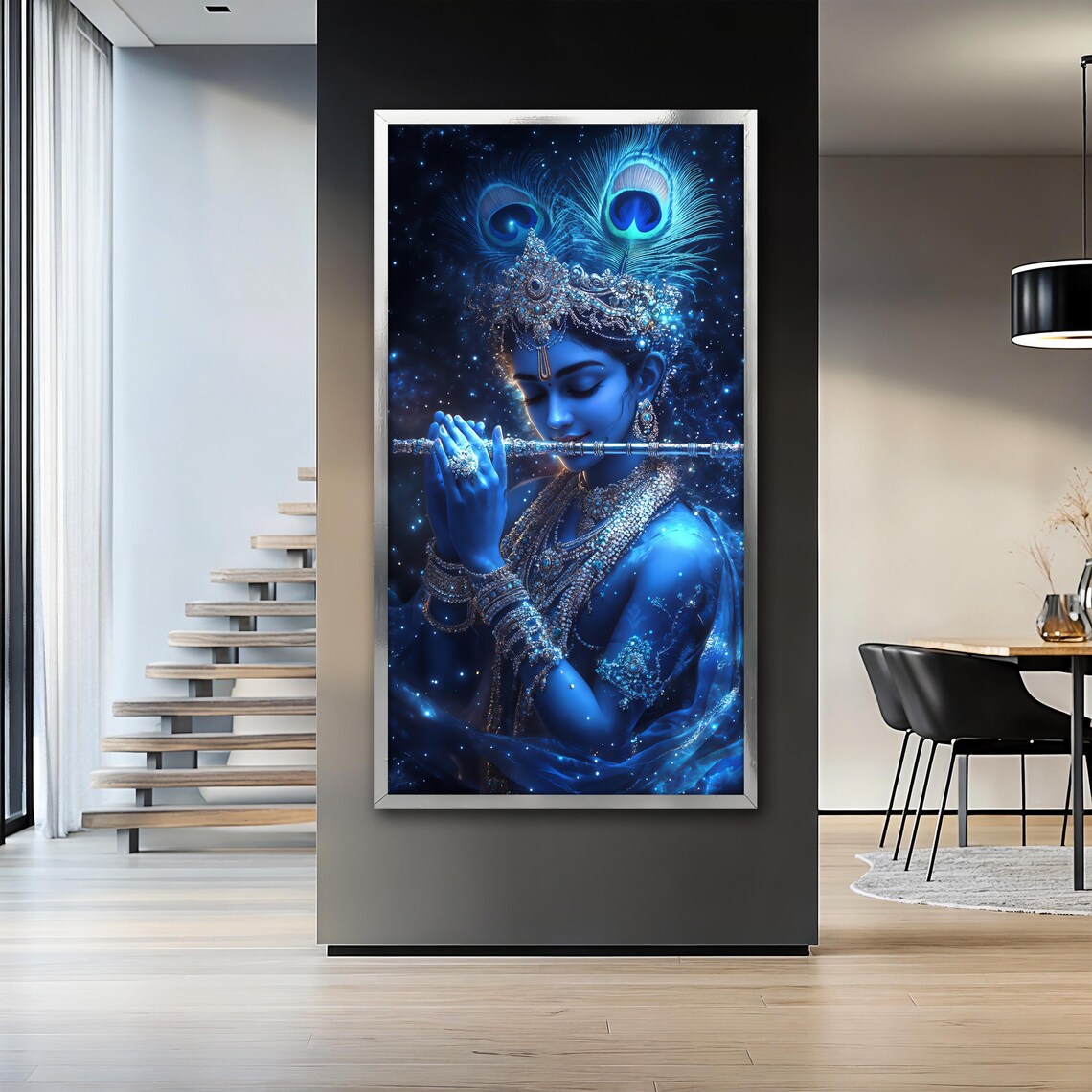 Lord Krishna Painting, Hindu Spiritual Indian Art Print - Image 2