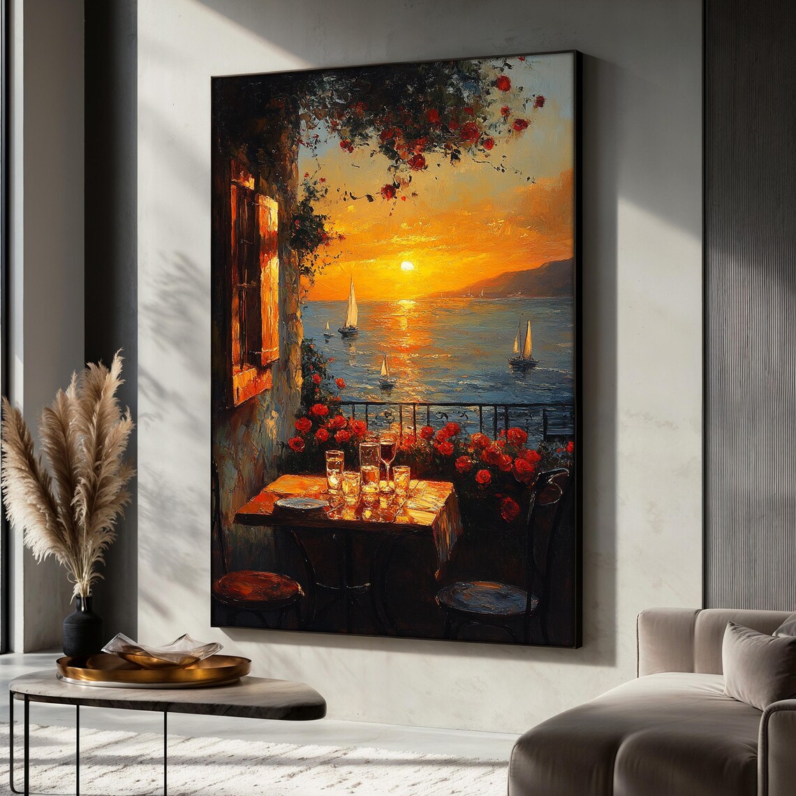 Romantic Sunset Ocean View, Mediterranean Landscape