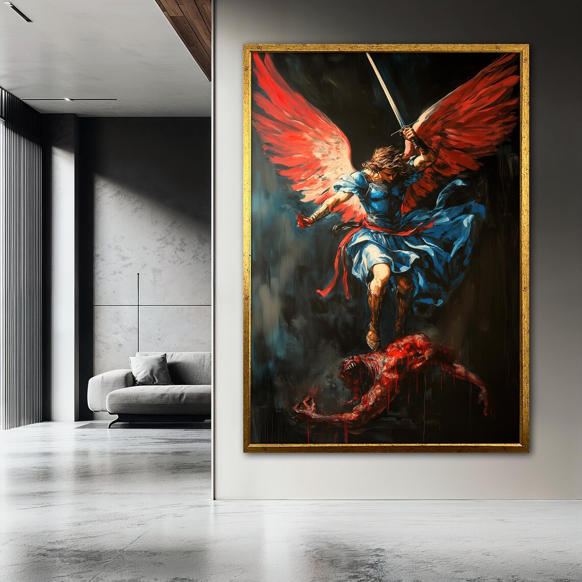 Archangel Michael Painting, Warrior Angel Battle Scene - Image 3