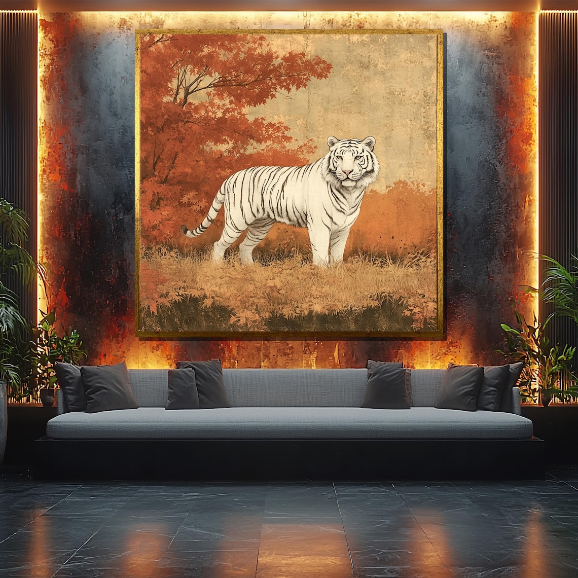 Japanese White Tiger Painting, Traditional Style