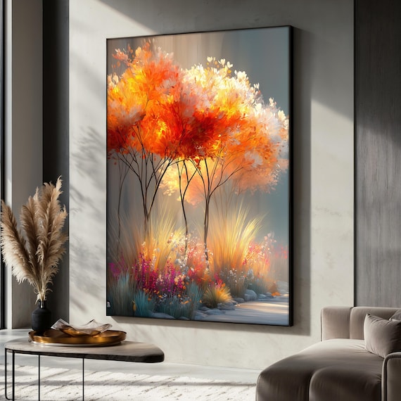 Autumn Trees Painting, Nature Landscape Art Print