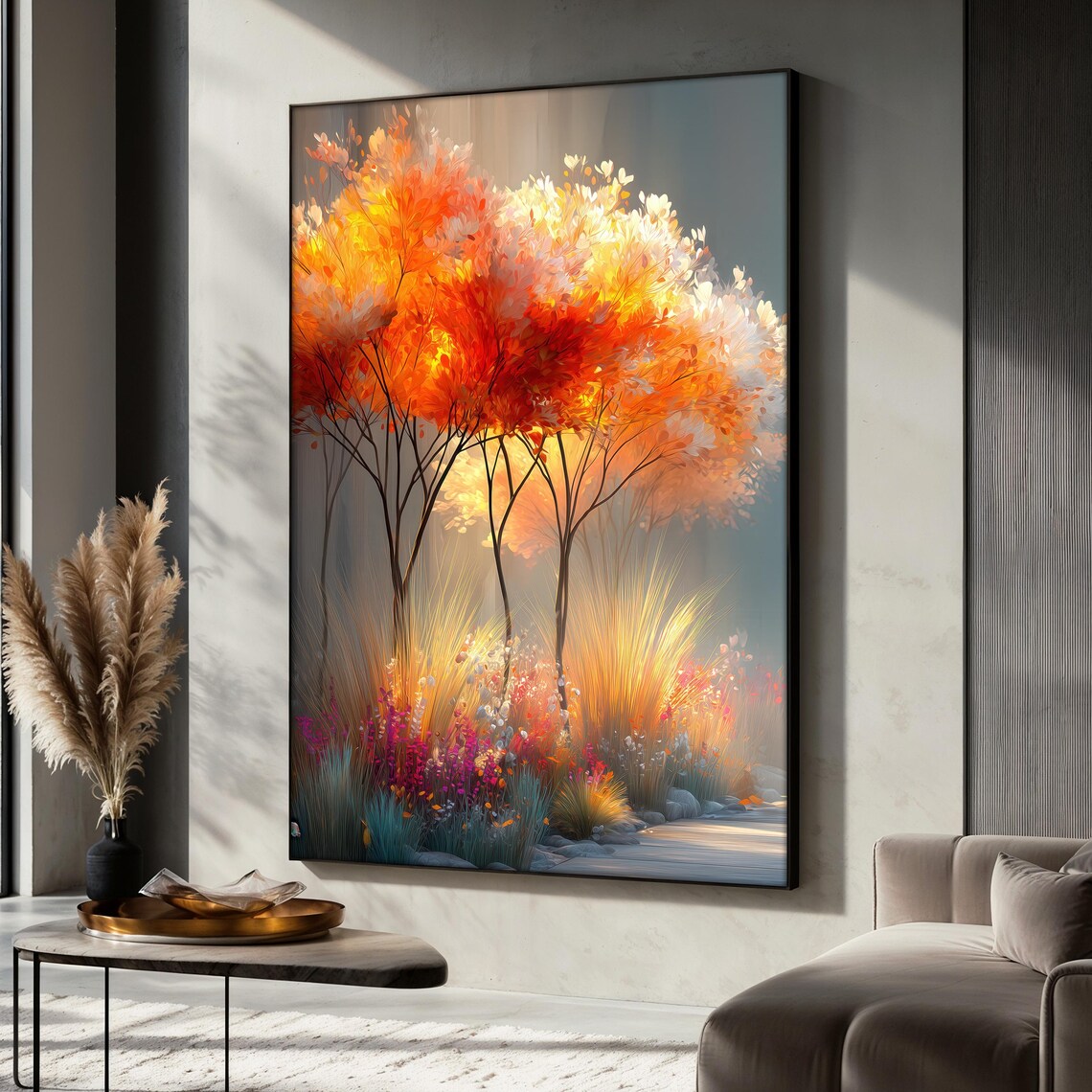 Autumn Trees Painting, Nature Landscape Art Print