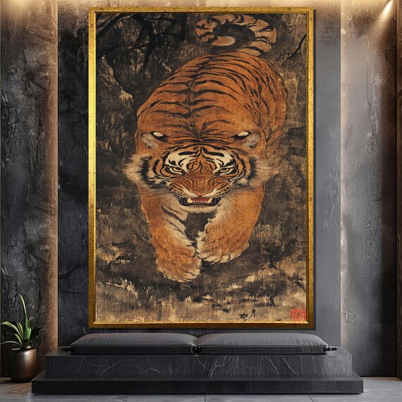 Traditional Japanese Tiger Painting, Vintage Jungle Decor