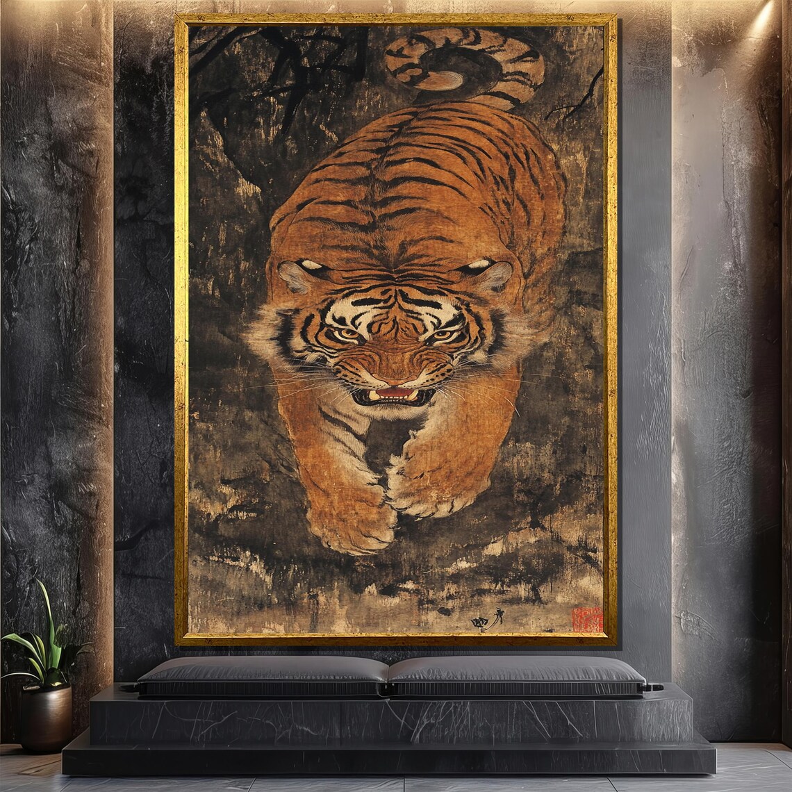 Traditional Japanese Tiger Painting, Vintage Jungle Decor