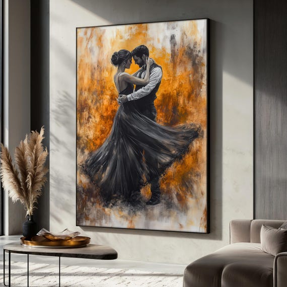 Romantic Couple Dance Painting, Elegant Ballroom