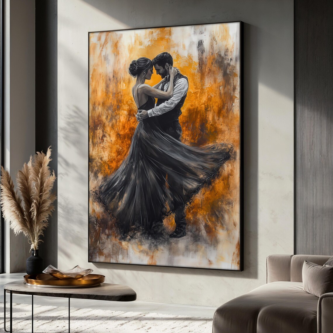 Romantic Couple Dance Painting, Elegant Ballroom