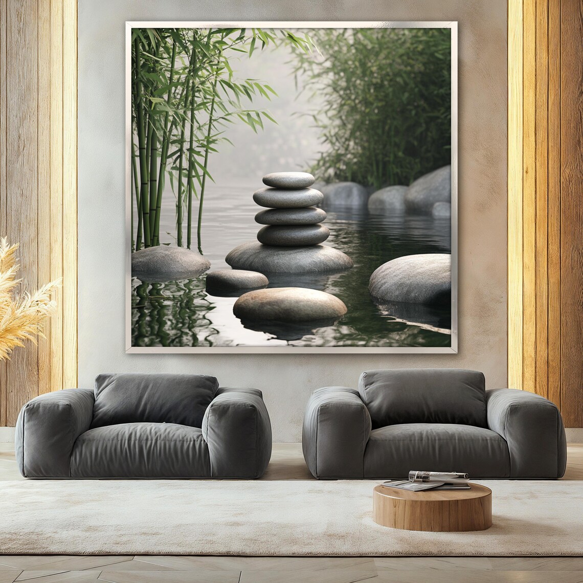 Zen Garden Painting, Bamboo And Stones Art Print - Image 2