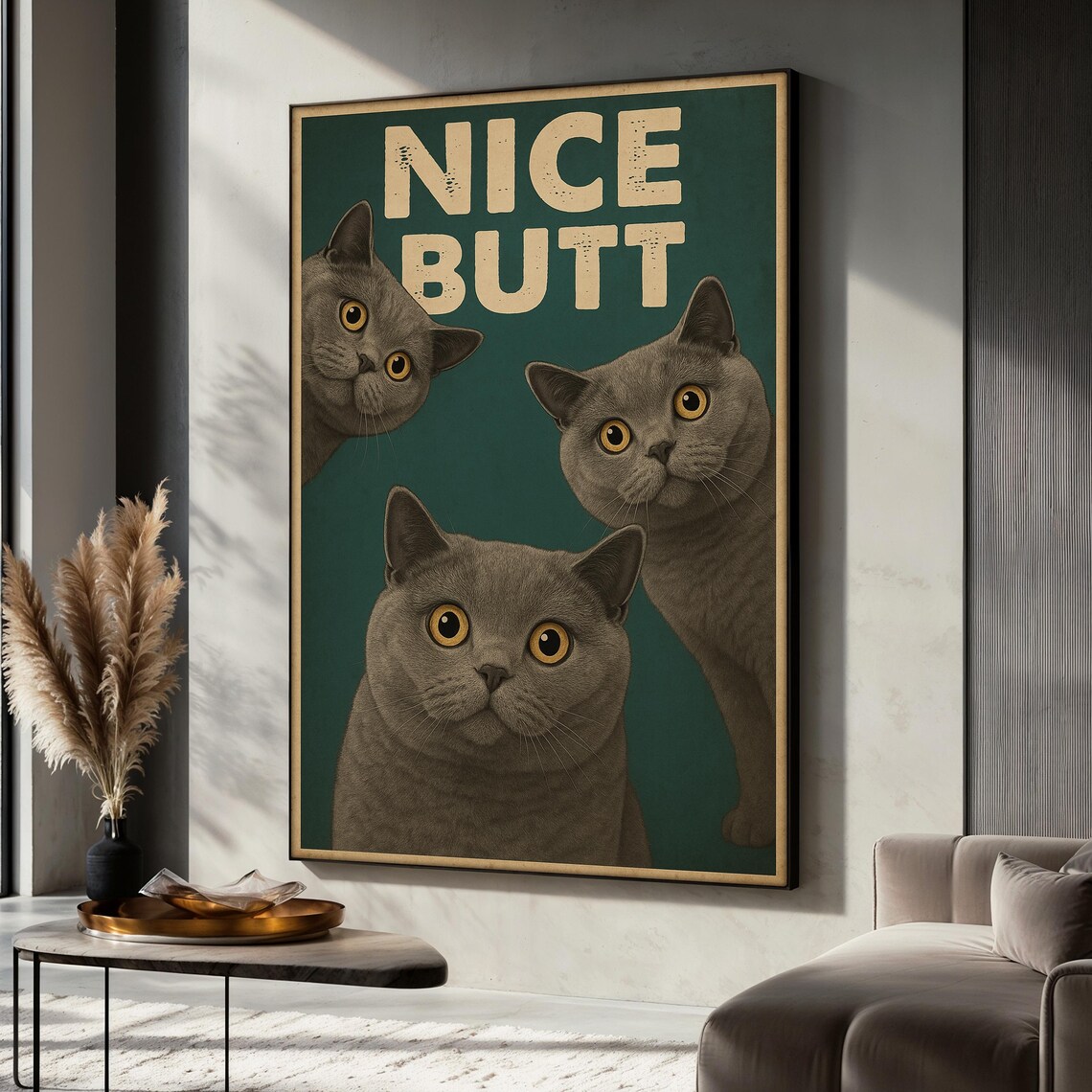 Funny Cat Bathroom Poster, Curious Cats Humorous Sign