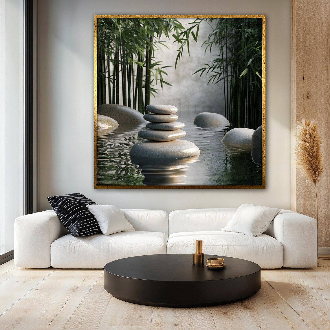 Zen Stones and Bamboo Painting, Tranquil Nature Art - Image 3