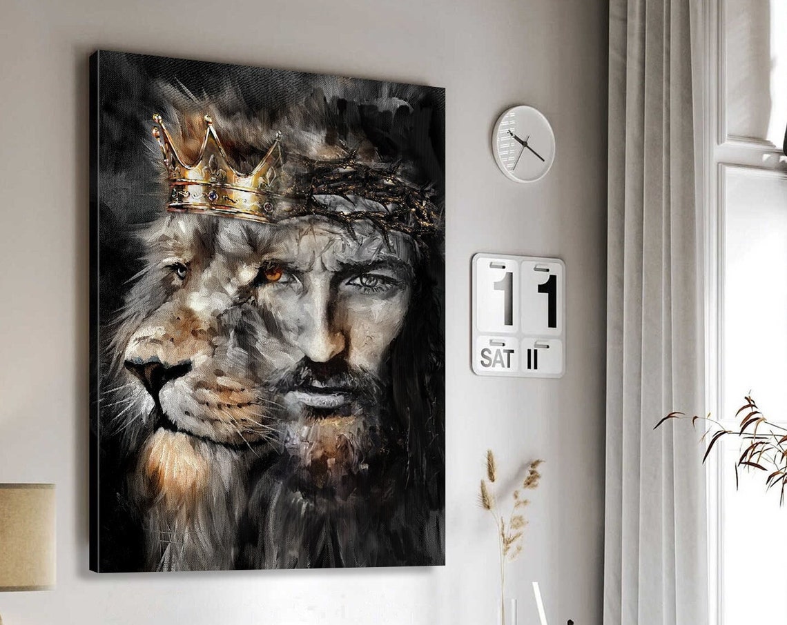 Amazing Lion Of Judad Lion And Jesus Art Painting God Wall Art Home Decor Gift For Christian Family Jesus Painting Praying Jesus