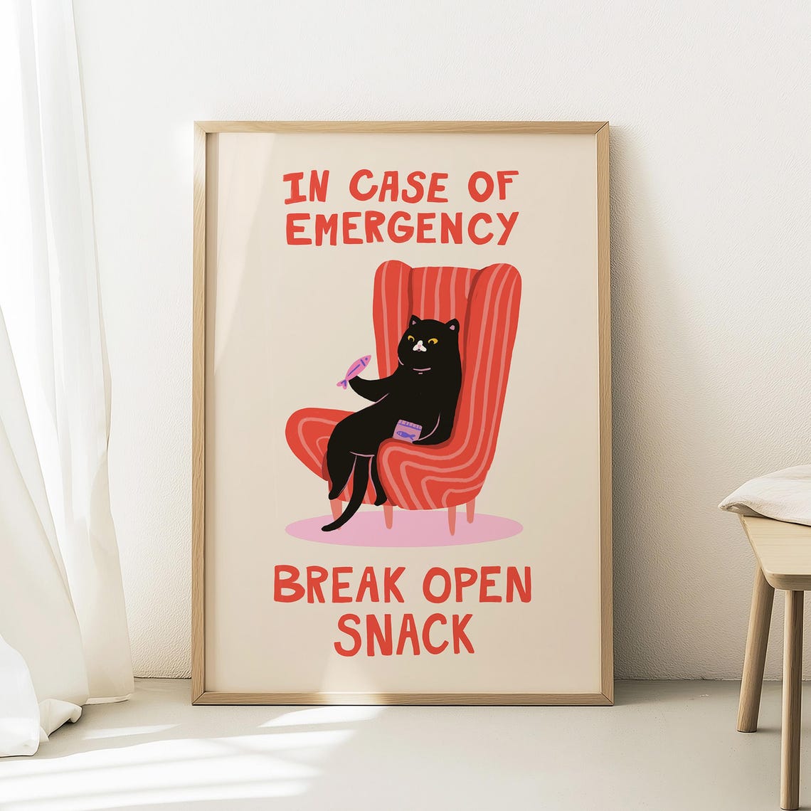 Funny Black Cat Snack Emergency Quote Cute Kitchen Decor Wall Art