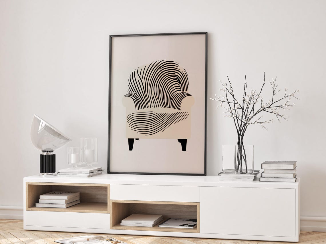 Minimalist Line Art Armchair Cozy Modern Neutral Japandi Art Poster