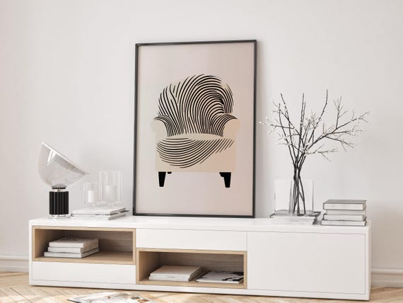 Neutral Japandi Wall Art Wabi Sabi Cozy Chair Poster Modern Minimalist Lounge Print Zen Home Decor