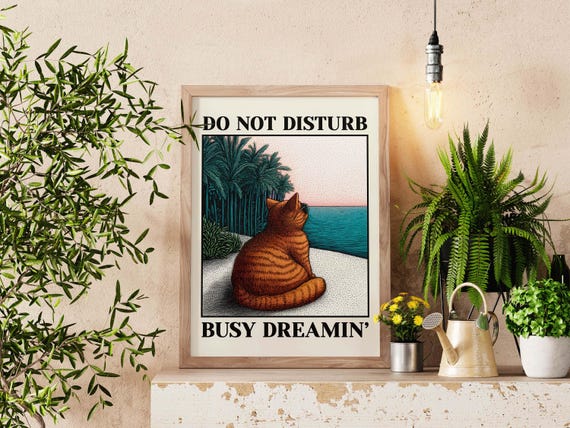 Do Not Disturb Busy Dreamin Orange Tabby Cat Coastal Beach Poster