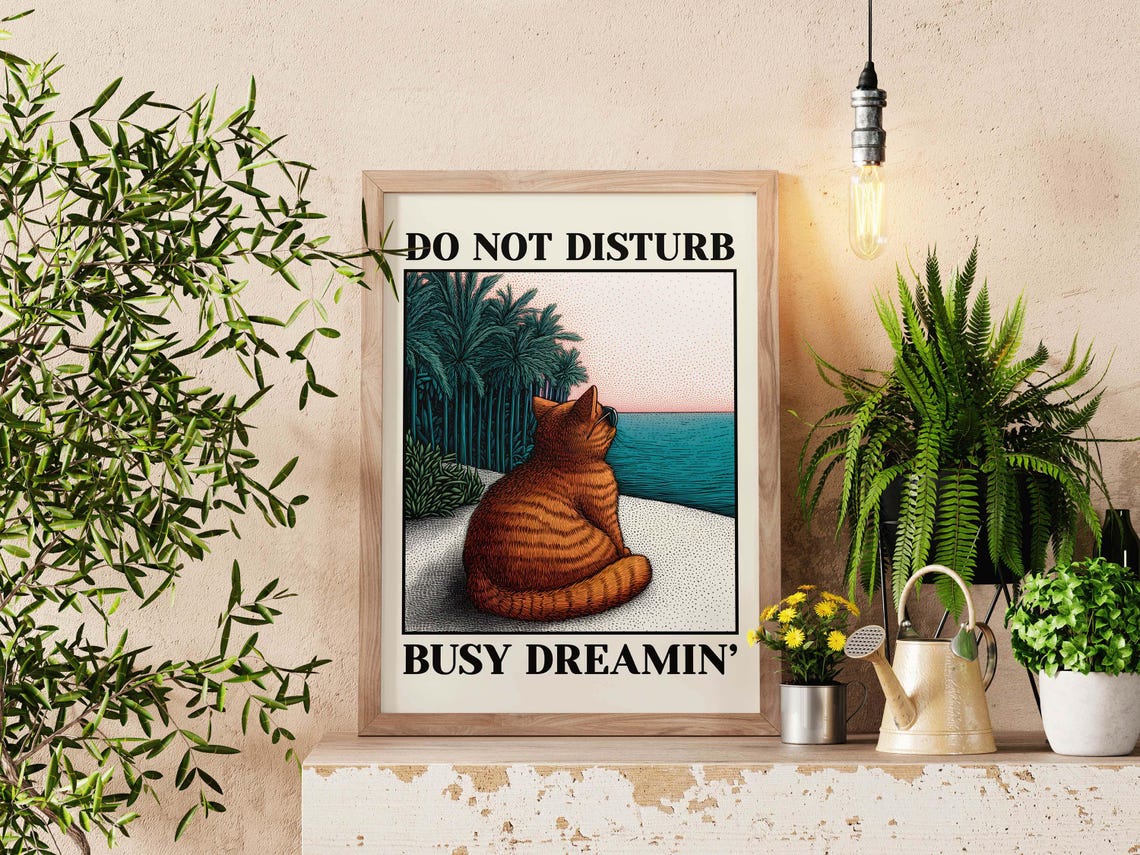 Do Not Disturb Busy Dreamin Orange Tabby Cat Coastal Beach Poster