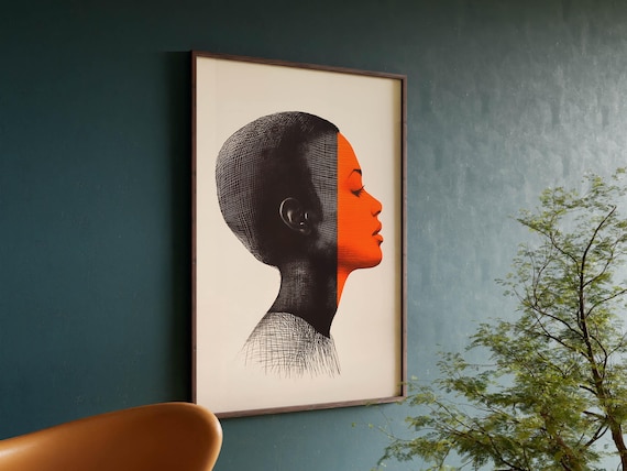 Mid Century Modern Portrait Wall Art Print Modernist Minimalist Female Poster Graphic Retro