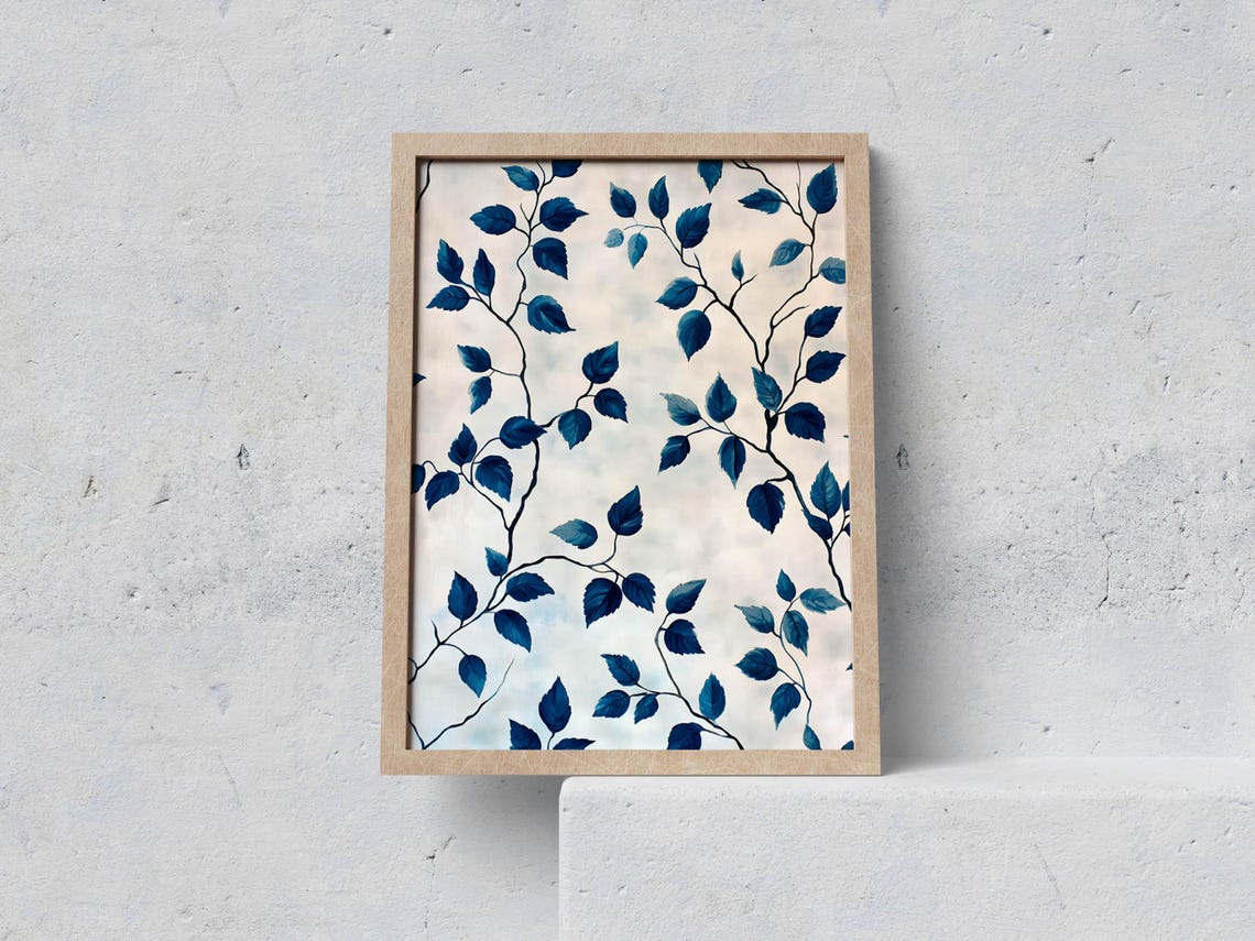 Chinoiserie Minimalist Blue Botanical Branches Poster for Home Decor