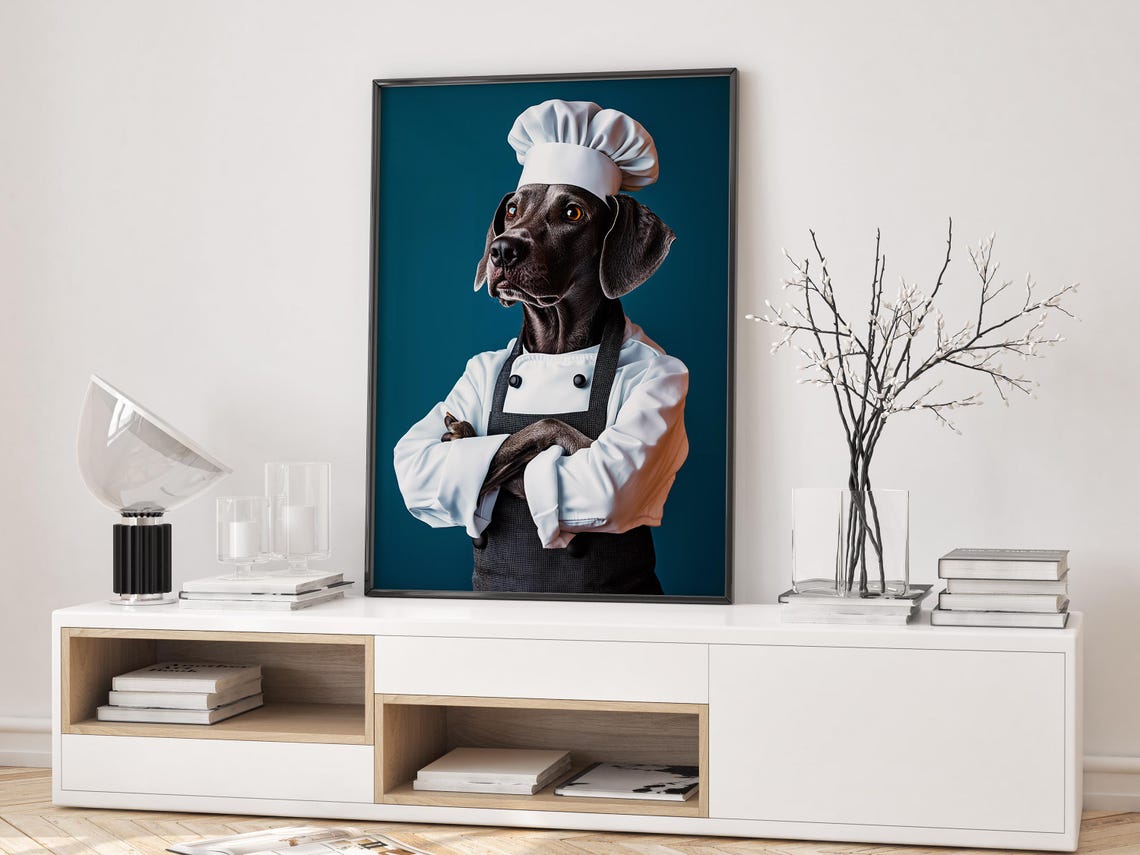 Black Labrador Chef Dog White Uniform Arms Crossed Funny Poster