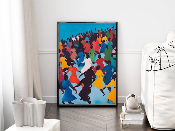 Dancing Crowd Maximalist Contemporary Afro Art Print